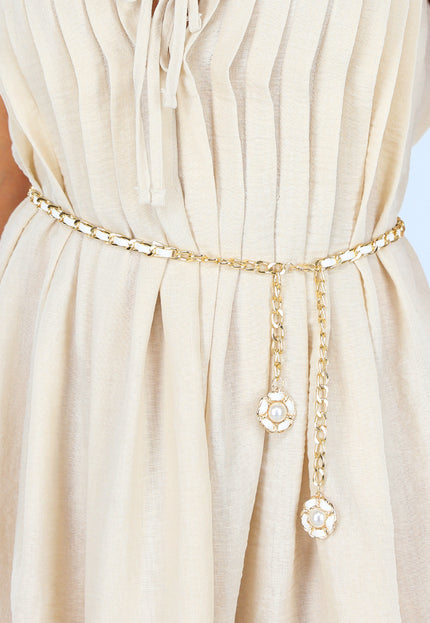 NEW1604 Goudkleurig Riempje met Ingeweven Wit Koord