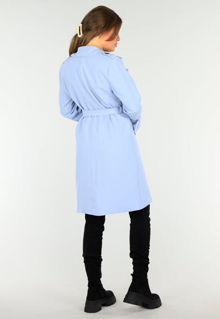 NEW1604 Lichblauwe Voorjaarsjas met Gesp Detail