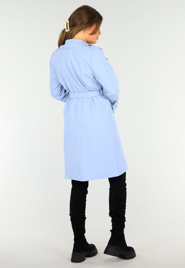 NEW1604 Lichblauwe Voorjaarsjas met Gesp Detail