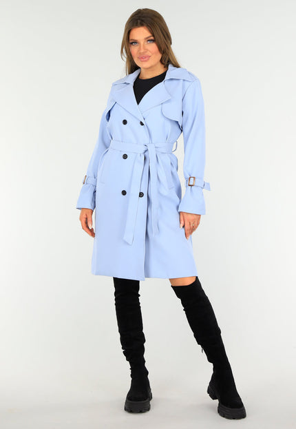 NEW1604 Lichblauwe Voorjaarsjas met Gesp Detail