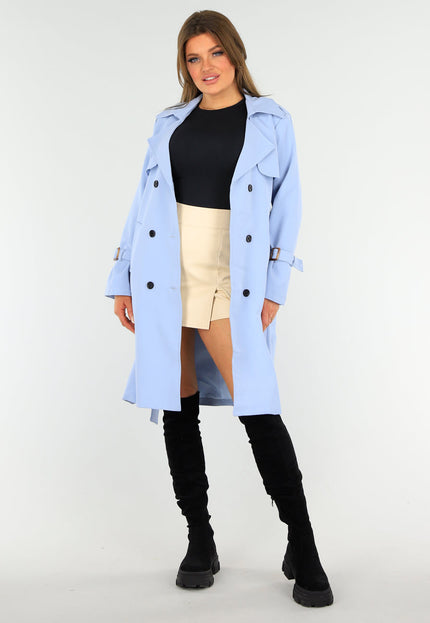 NEW1604 Lichblauwe Voorjaarsjas met Gesp Detail