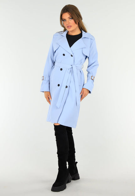 NEW1604 Lichblauwe Voorjaarsjas met Gesp Detail