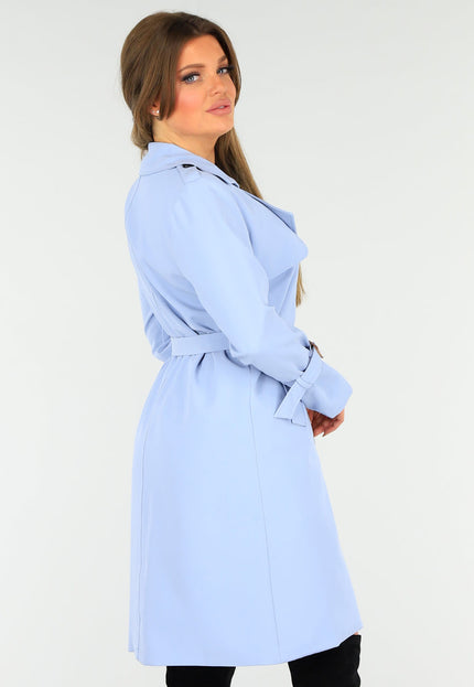 NEW1604 Lichblauwe Voorjaarsjas met Gesp Detail