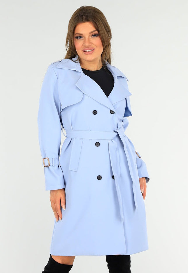 NEW1604 Lichblauwe Voorjaarsjas met Gesp Detail