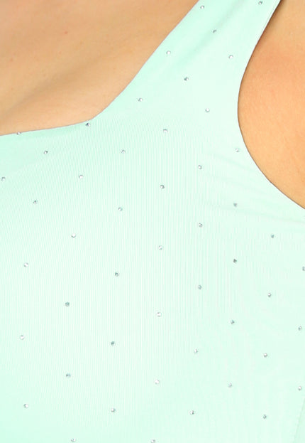 SALESELECTIE Lichtgroene Stretch Top met Strass Steentjes
