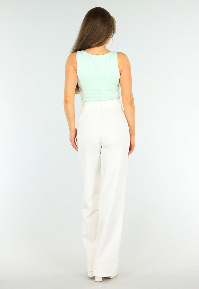 OP=OP.AV.09 Lichtgroene Stretch Top met Strass Steentjes