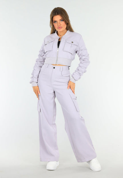 NEW1604 Lila Two Piece Cargo Broek met Bomberjas Set