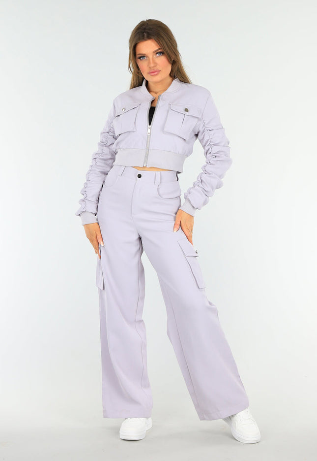 NEW1604 Lila Two Piece Cargo Broek met Bomberjas Set
