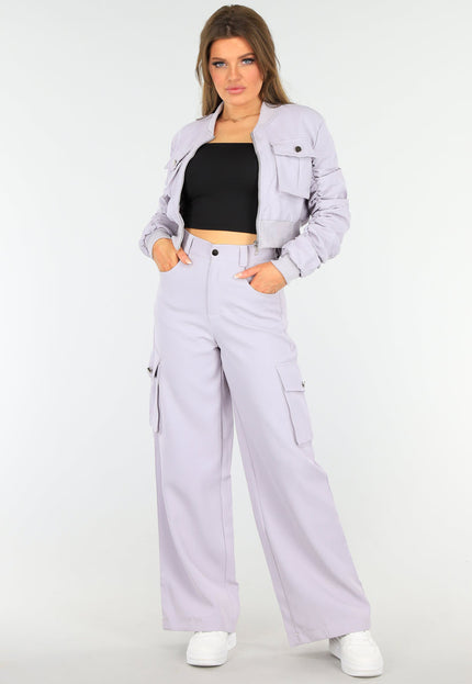 NEW1604 Lila Two Piece Cargo Broek met Bomberjas Set