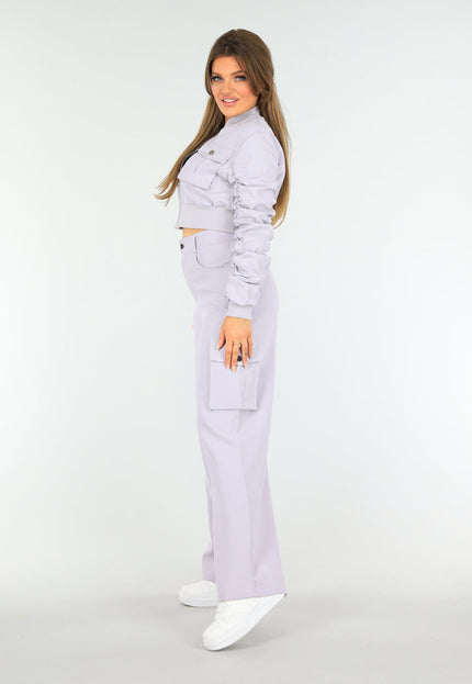 NEW1604 Lila Two Piece Cargo Broek met Bomberjas Set
