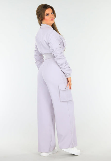 NEW1604 Lila Two Piece Cargo Broek met Bomberjas Set