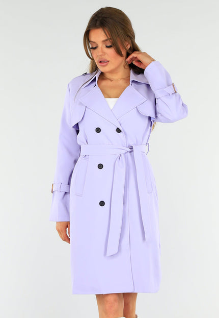 NEW1604 Paarse Middellange Jas met Gesp Detail