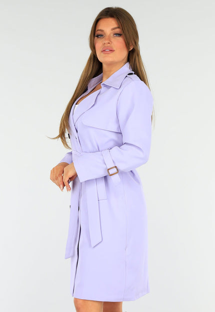 NEW1604 Paarse Middellange Jas met Gesp Detail