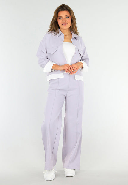 NEW1604 Paarse Two Piece Set met Jasje en High Waist Broek