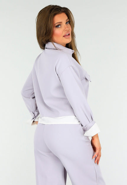 NEW1604 Paarse Two Piece Set met Jasje en High Waist Broek