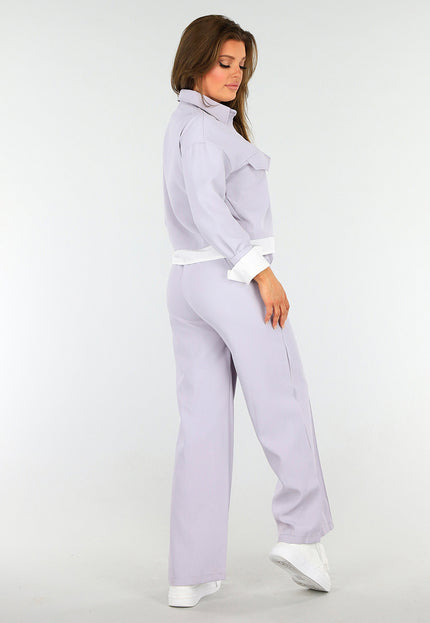 NEW1604 Paarse Two Piece Set met Jasje en High Waist Broek