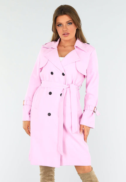 NEW1604 Roze Trenchcoat met Gesp Detail