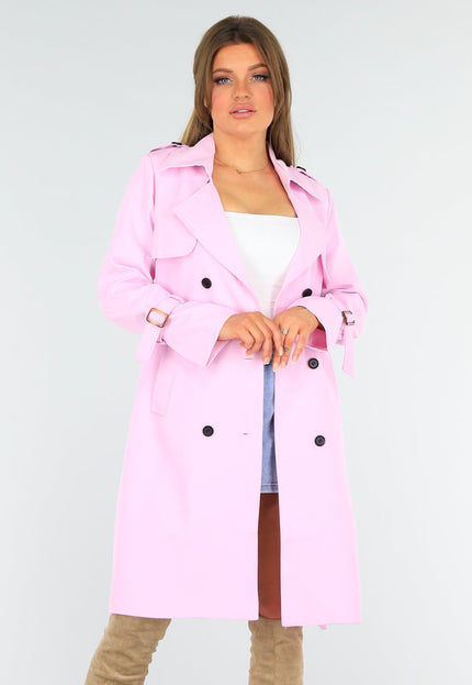 NEW1604 Roze Trenchcoat met Gesp Detail