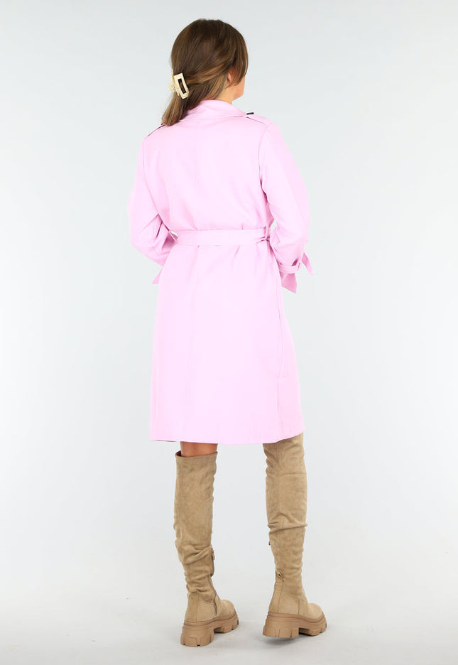 NEW1604 Roze Trenchcoat met Gesp Detail