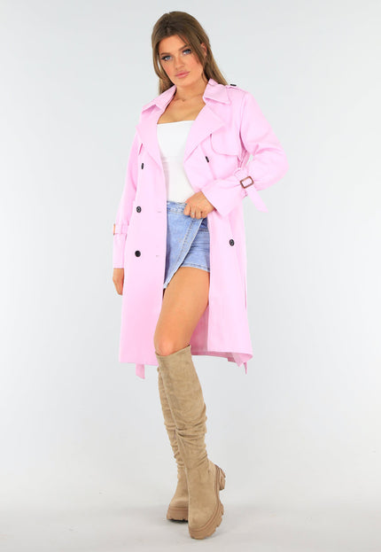 NEW1604 Roze Trenchcoat met Gesp Detail