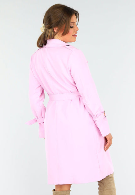 NEW1604 Roze Trenchcoat met Gesp Detail