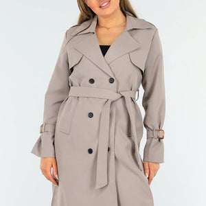OP=OP.08.S Taupe Trenchcoat met Knoopsluiting