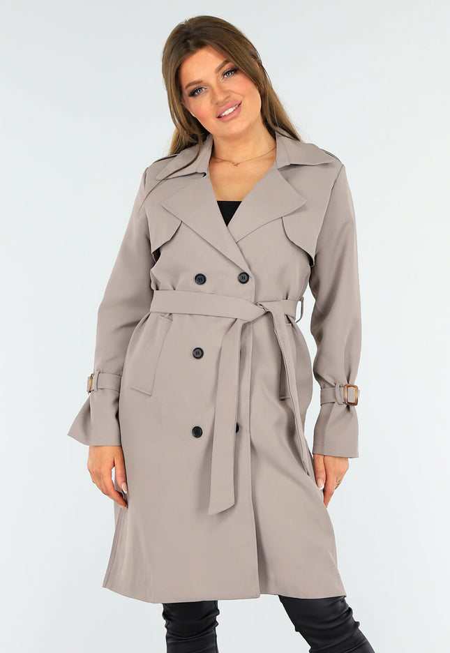 OP=OP.08.S Taupe Trenchcoat met Knoopsluiting
