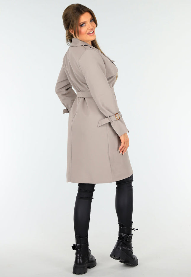 OP=OP.08.S Taupe Trenchcoat met Knoopsluiting