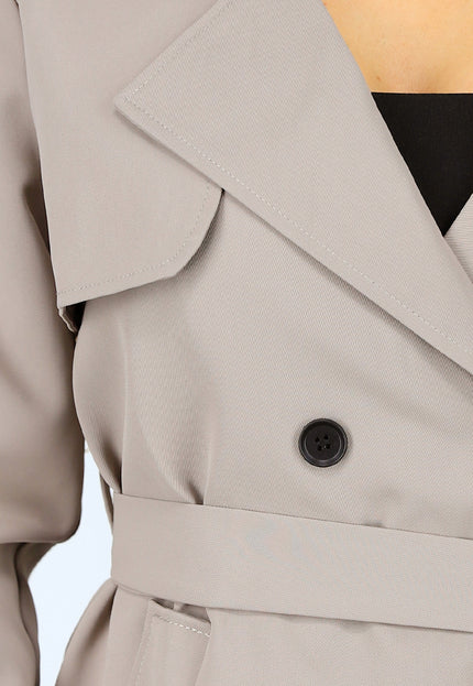 OP=OP.08.S Taupe Trenchcoat met Knoopsluiting