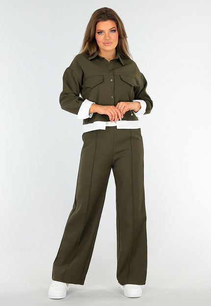 NEW1604 Tweedelige Khaki Set met Blouse Detail