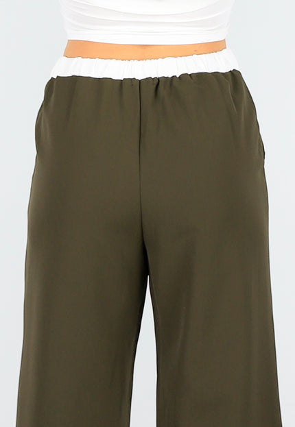 NEW1604 Tweedelige Khaki Set met Blouse Detail