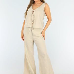 NEW1604 Two Piece Beige Set met Strik Detail