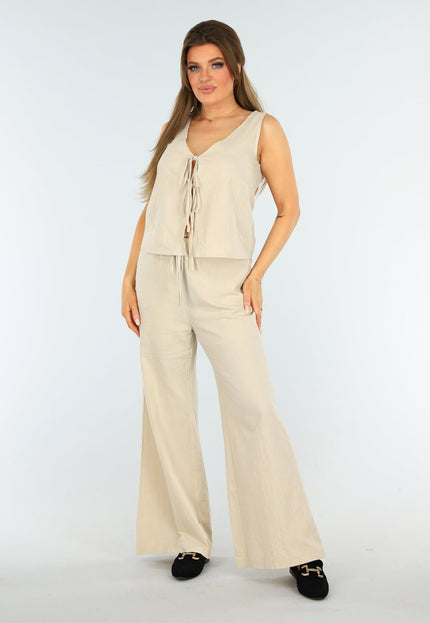 NEW1604 Two Piece Beige Set met Strik Detail