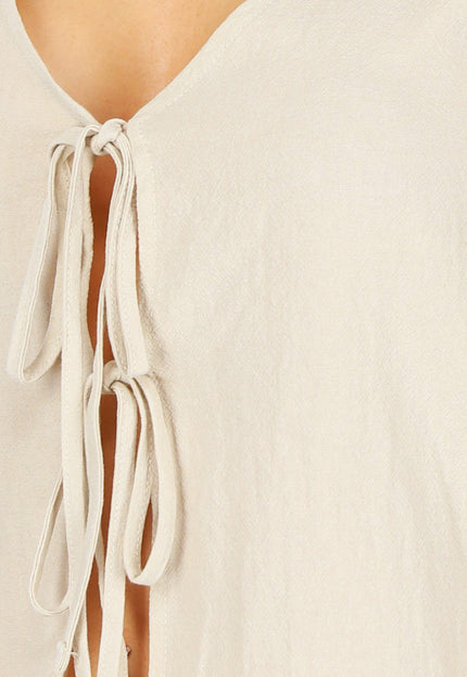 NEW1604 Two Piece Beige Set met Strik Detail