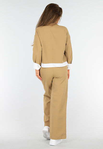 NEW1604 Two Piece Camel Set met Elastische Tailleband