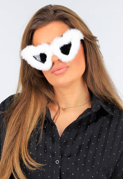 NEW1604 Witte Fluffy Festival Zonnebril met Hartvormige Glazen