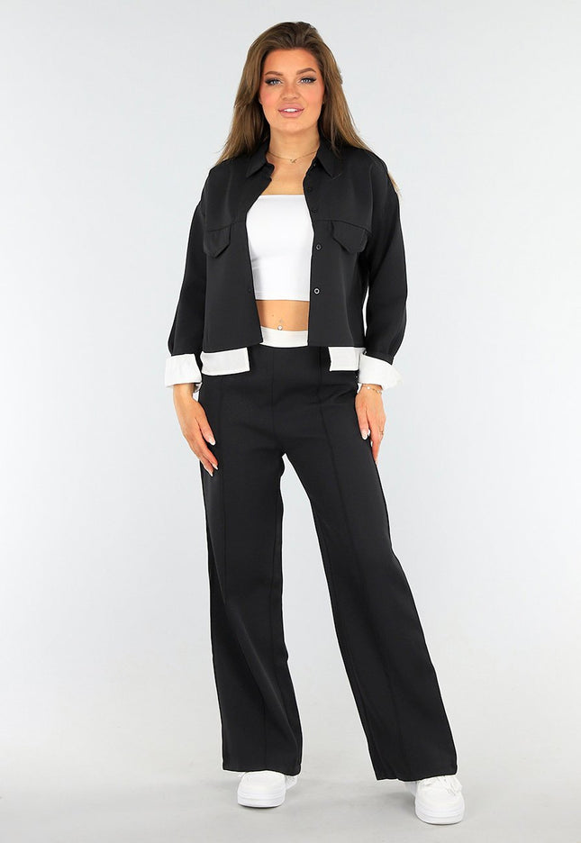 NEW1604 Zwarte Set met Jasje en High Waist Broek