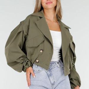 NEW160725 Armygroene Korte Trench Coat