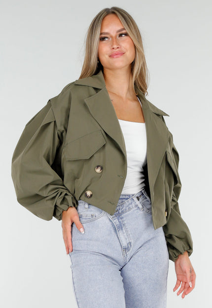NEW160725 Armygroene Korte Trench Coat