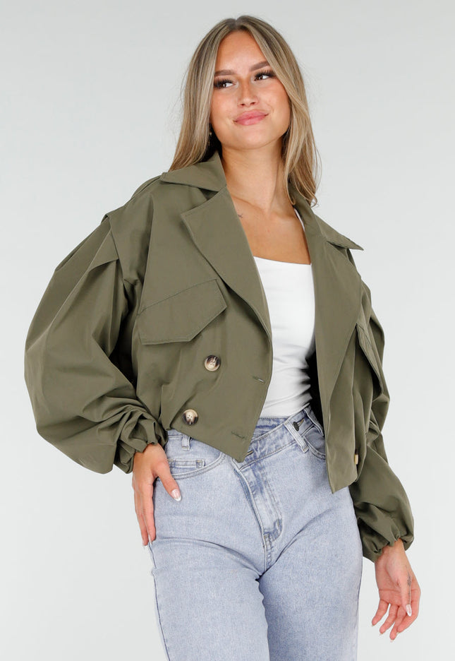 NEW160725 Armygroene Korte Trench Coat