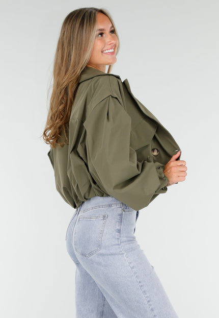 NEW160725 Armygroene Korte Trench Coat