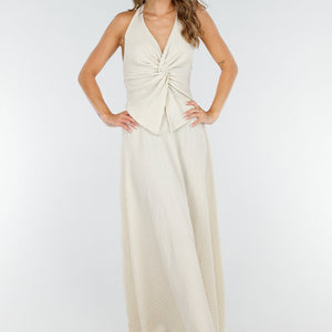 NEW160725 Beige V-Hals Maxi Set