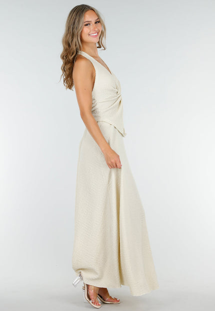 NEW160725 Beige V-Hals Maxi Set