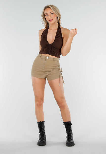 NEW160725 Bruine Haltertop met Stretch