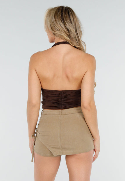 NEW160725 Bruine Haltertop met Stretch