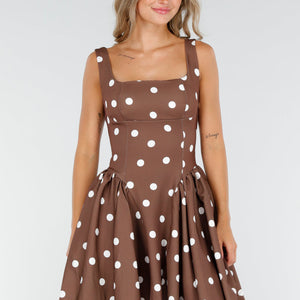 NEW160725 Bruine Retro Polkadot Jurk