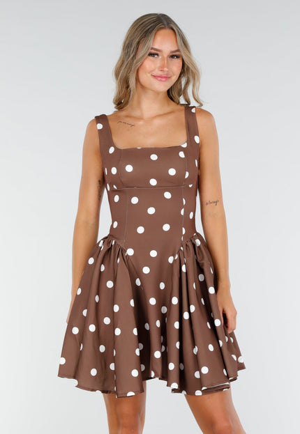 NEW160725 Bruine Retro Polkadot Jurk