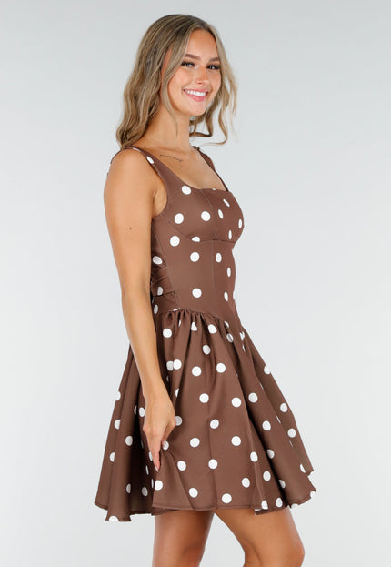 NEW160725 Bruine Retro Polkadot Jurk