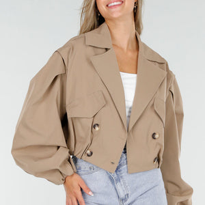 NEW160725 Camelkleurige Korte Trench Coat