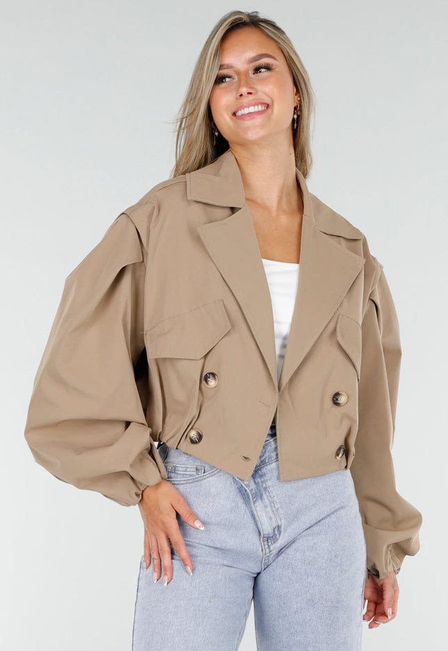 NEW160725 Camelkleurige Korte Trench Coat